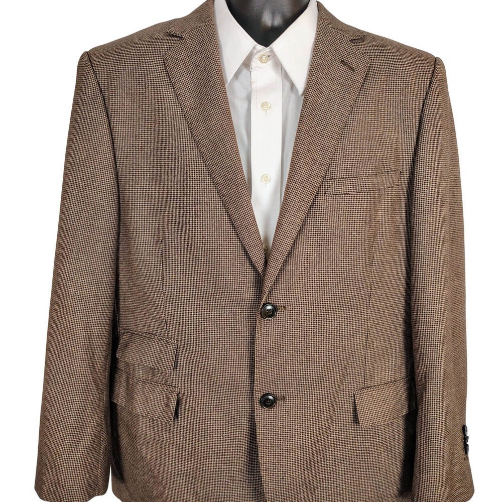 Luciano Natazzi Mens Brown Micro Check Blazer Modern Fit Sport Coat preppy‎